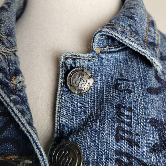 Rocawear Jacket Womens Medium Blue Denim Jean Trucker Y2K Urban Hip Hop Graffiti - Picture 5 of 6